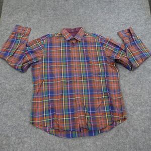 Bugatchi Uomo Button‎ Up Shirt Mens Large Orange Long Sleeve Classic Fit Check